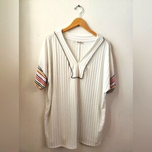 Haptics By Holly Harper Short‎ Sleeve Top Reverse Stitch Rainbow Sleeves XL